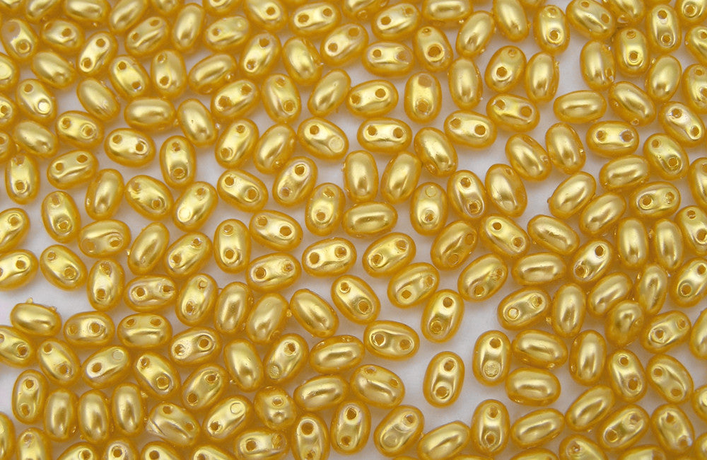 600 Czech 2-hole Duet (Duo/Twin) Glass Seed Beads 2.5x5mm Yellow Gold Pearl