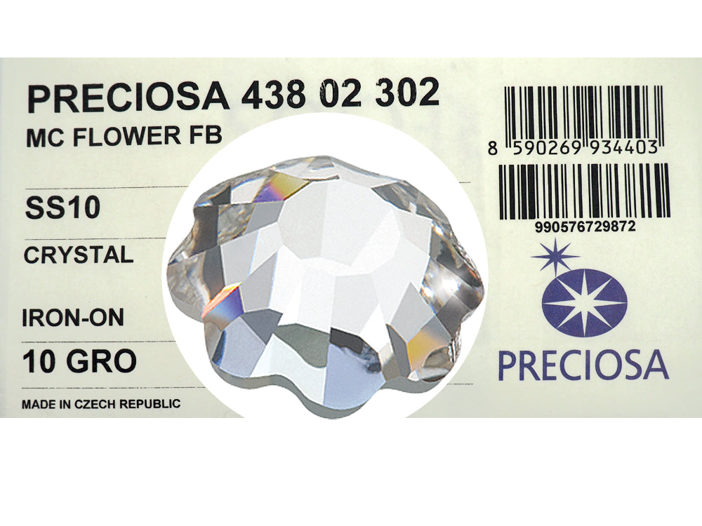 Crystal  HOTFIX, Preciosa MC Flower Flatbacks Article 438-02-302, Size ss10 (10ss, 2.8mm) Genuine Czech Crystals, clear Iron-on FLOWER