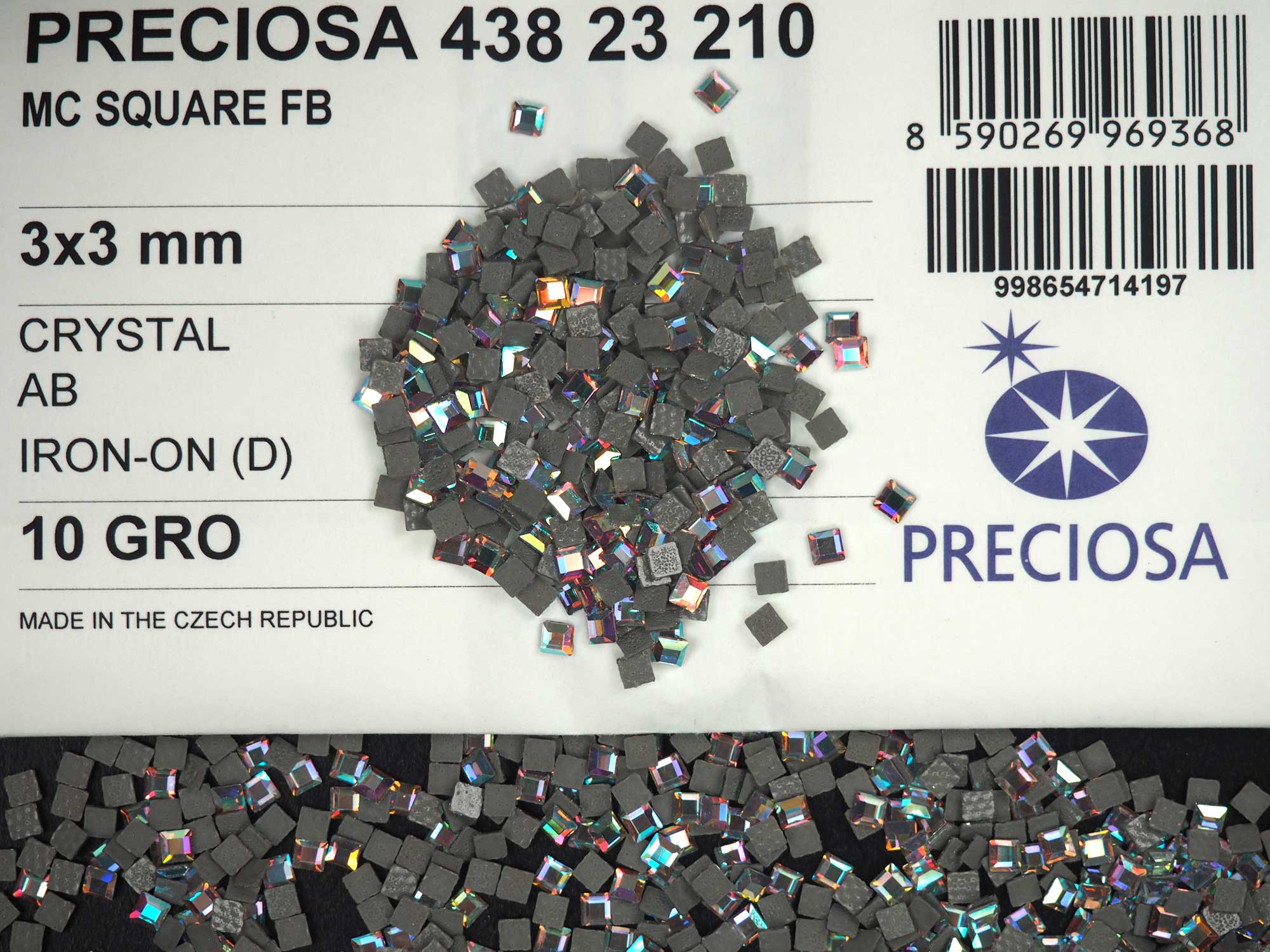 Crystal AB HOTFIX, Preciosa Genuine Czech MC SQUARE Iron-on Flatback Crystals 3x3mm, 144pcs, P838