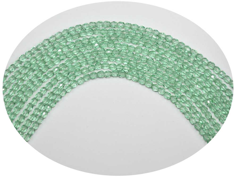 Pale Green, Czech Fire Polished Round Faceted Glass Beads, 4mm, 102 pieces, 16 inch strand