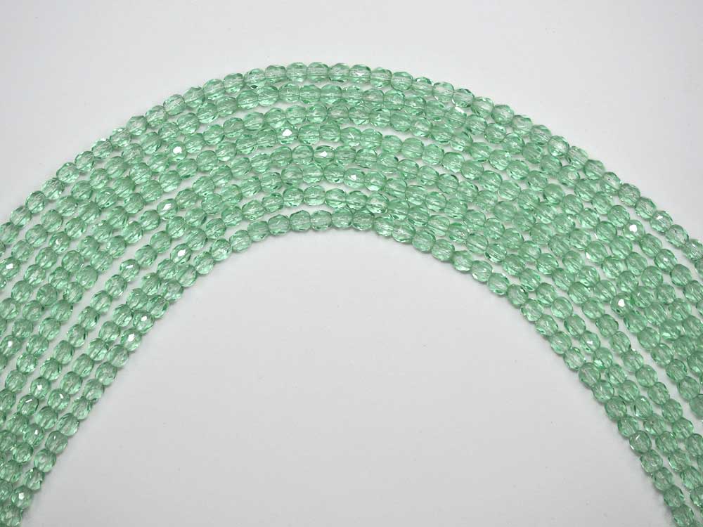 Pale Green, Czech Fire Polished Round Faceted Glass Beads, 4mm, 102 pieces, 16 inch strand
