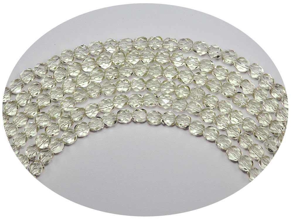 Pale Yellow, Czech Fire Polished Round Faceted Glass Beads, 6mm, 68 pieces, 16 inch strand