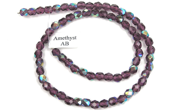 Amethyst AB coated, Czech Fire Polished Round Faceted Glass Beads, 16 ...