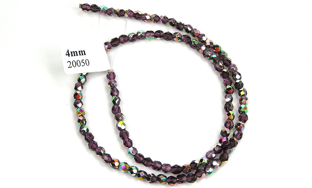Amethyst Vitrail coated, Czech Fire Polished Round Faceted Glass Beads, 16 inch strand