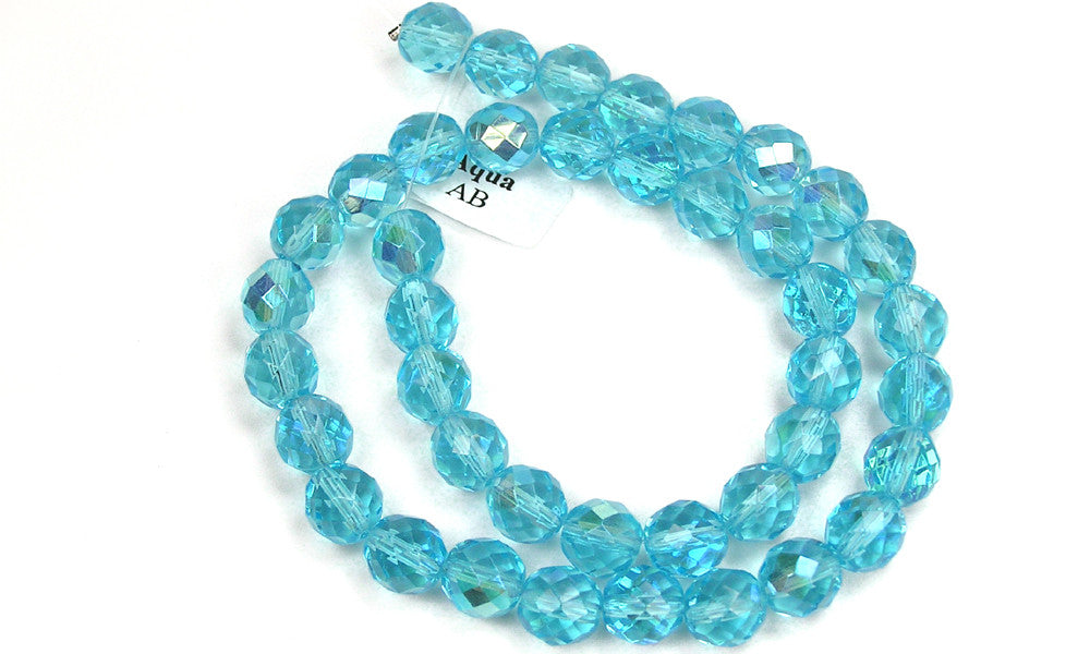 Aqua AB coated Czech Fire Polished Round Faceted Glass Beads Aquamarine coated with Aurora Borealis 3mm 4mm 6mm 8mm 10mm 12mm
