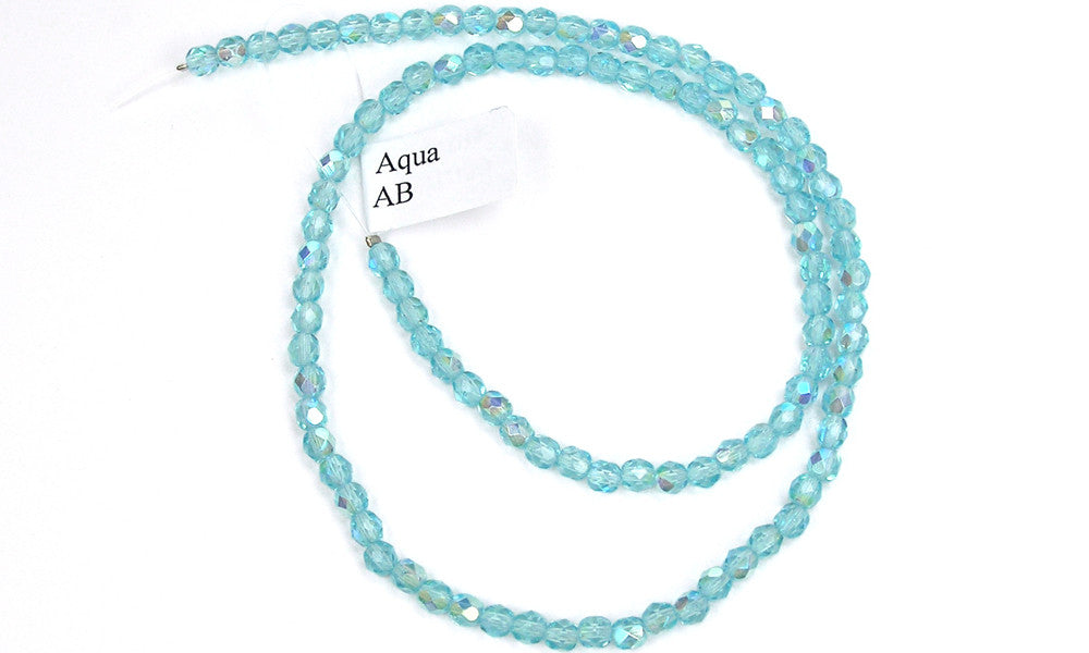 Aqua AB coated Czech Fire Polished Round Faceted Glass Beads Aquamarine coated with Aurora Borealis 3mm 4mm 6mm 8mm 10mm 12mm