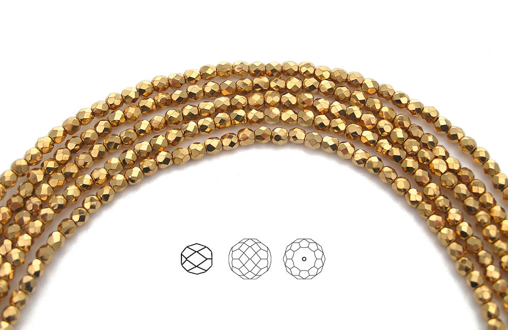 Crystal Aurum 2X fully coated Gold loose Czech Fire Polished Round Faceted Glass Beads bulk 3mm and 4mm