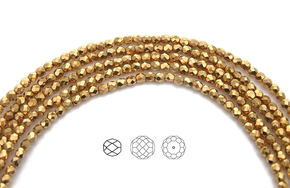 Crystal Aurum 2X fully coated Gold, loose Czech Fire Polished Round Faceted Glass Beads