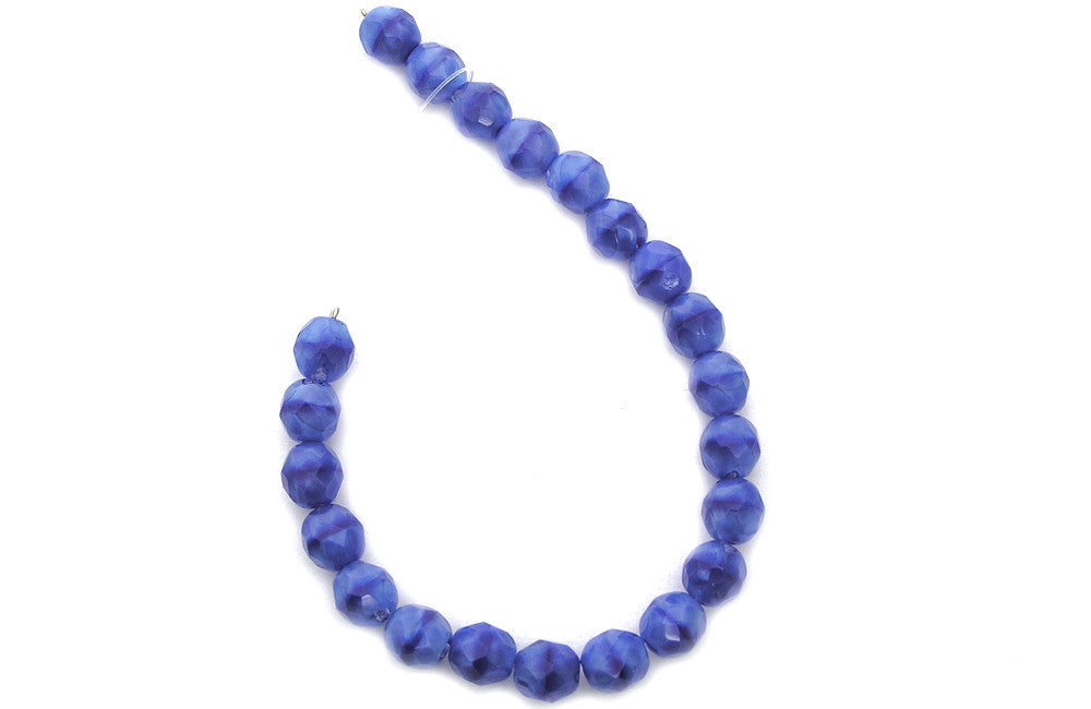 Blue White Givre, 2-tone combination, Czech Fire Polished Round Faceted Glass Beads, 7 inch strands, 8mm 22pcs