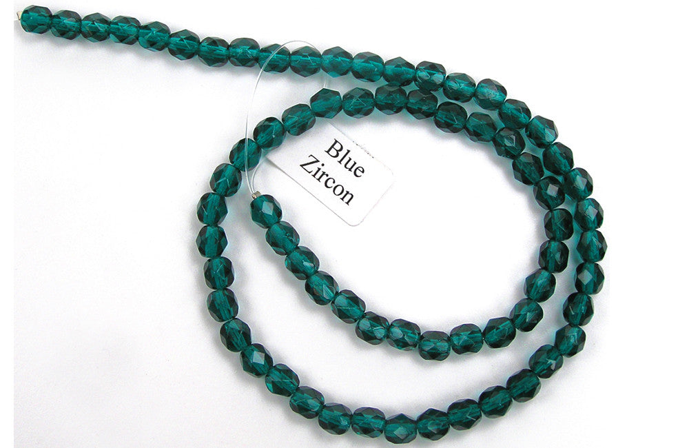 Blue Zircon, Czech Fire Polished Round Faceted Glass Beads, 16 inch strand