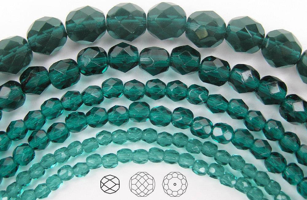 Blue Zircon, Czech Fire Polished Round Faceted Glass Beads, 16 inch strand