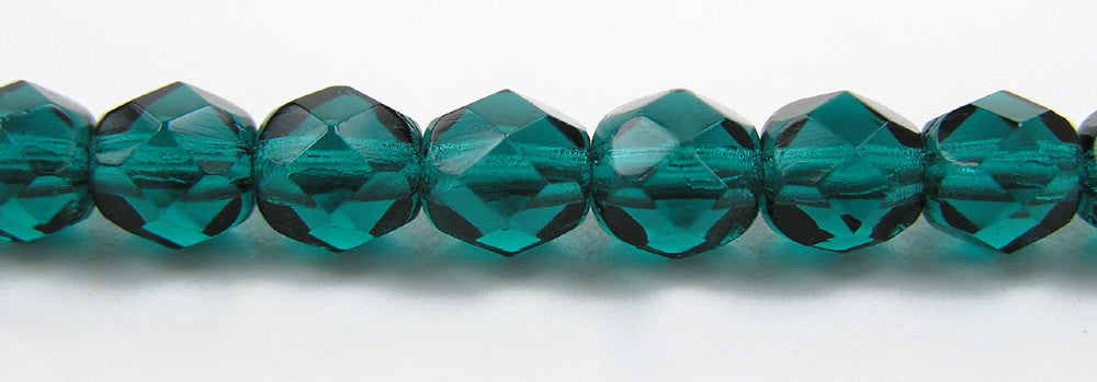 Blue Zircon, Czech Fire Polished Round Faceted Glass Beads, 16 inch strand