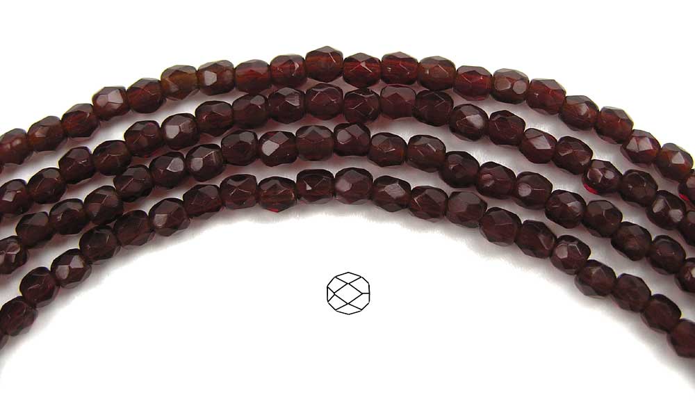 Burgundy, Czech Fire Polished Round Faceted Glass Beads, 3mm 135 pcs