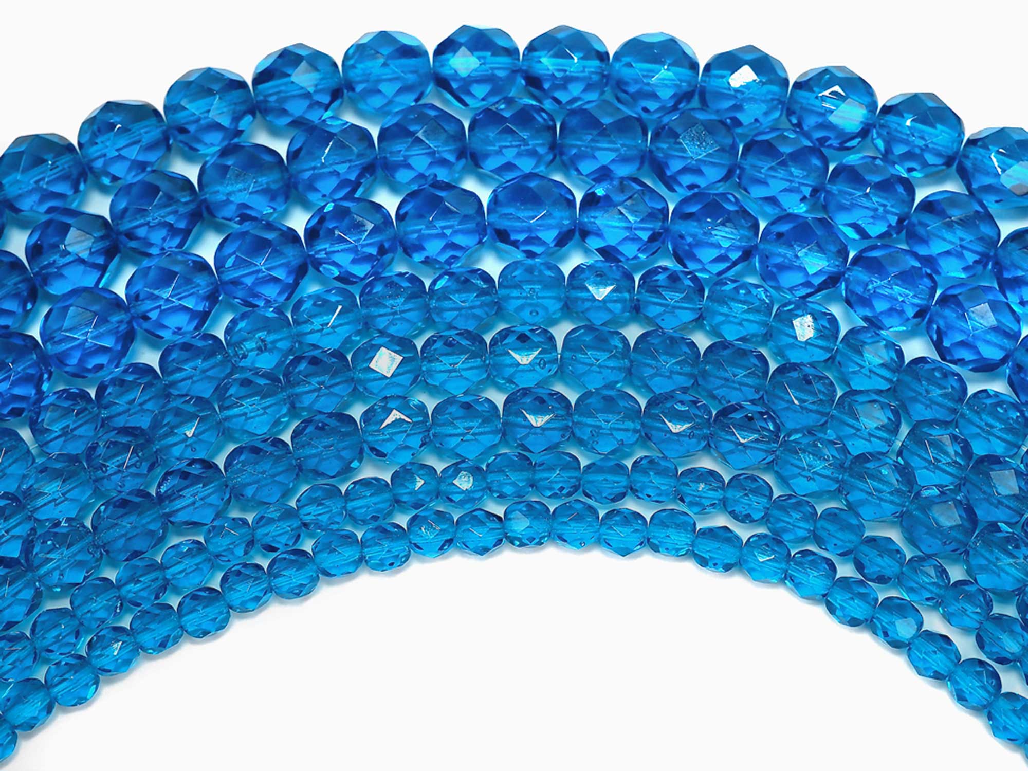 Capri Blue Light, Czech Fire Polished Round Faceted Glass Beads, 16 inch strand