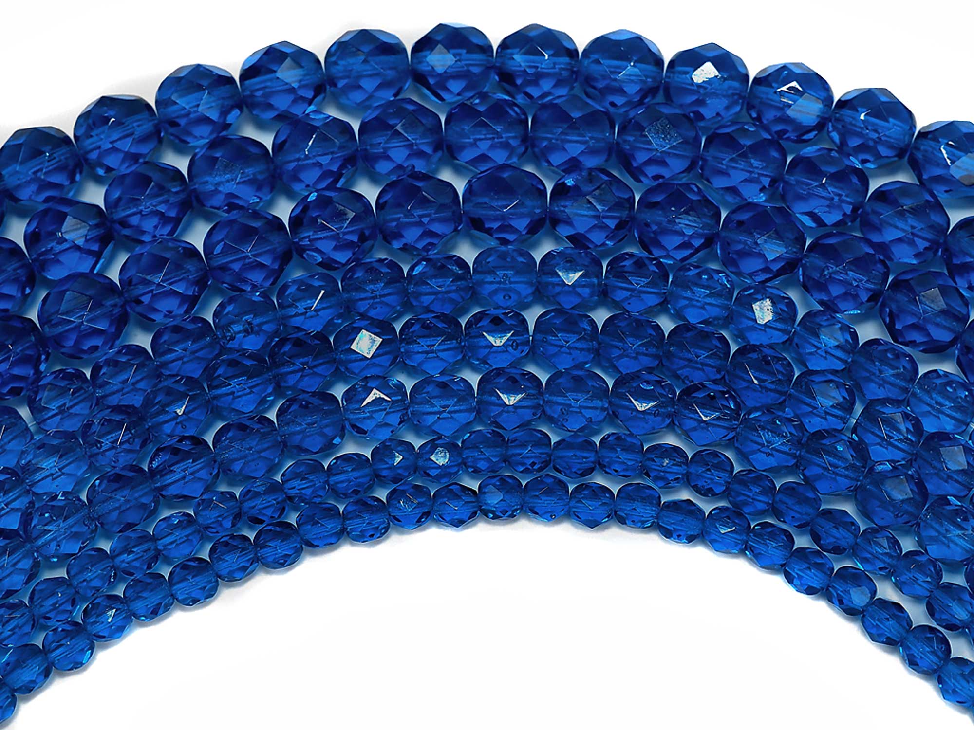 Capri Blue, Czech Fire Polished Round Faceted Glass Beads, 16 inch strand