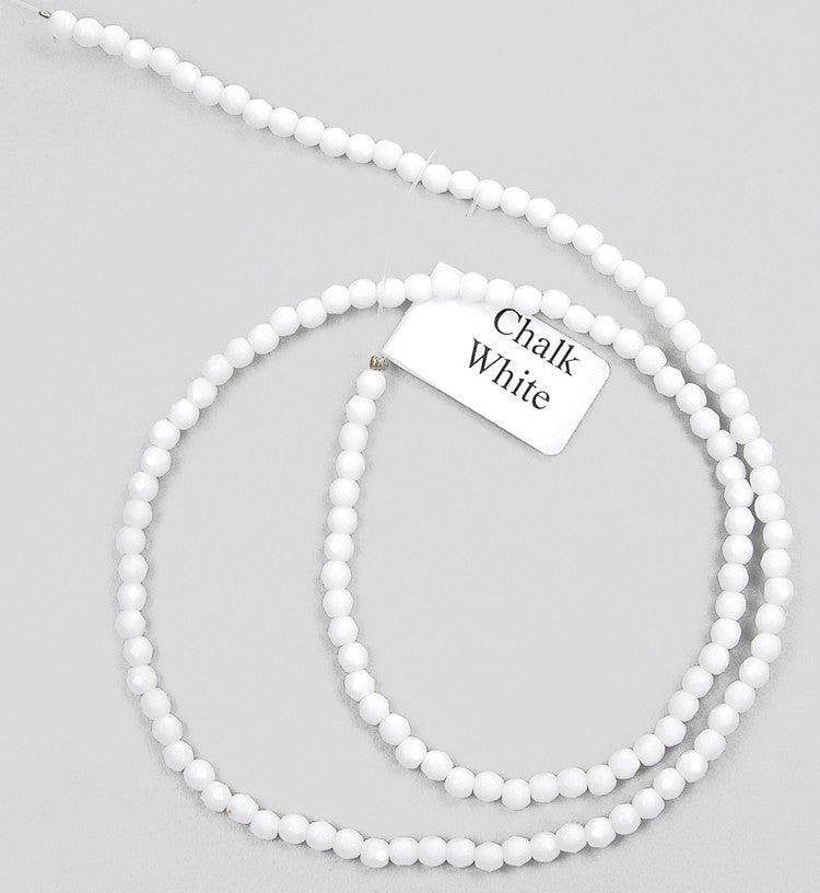 Chalk White, Czech Fire Polished Round Faceted Glass Beads, 16 inch strand