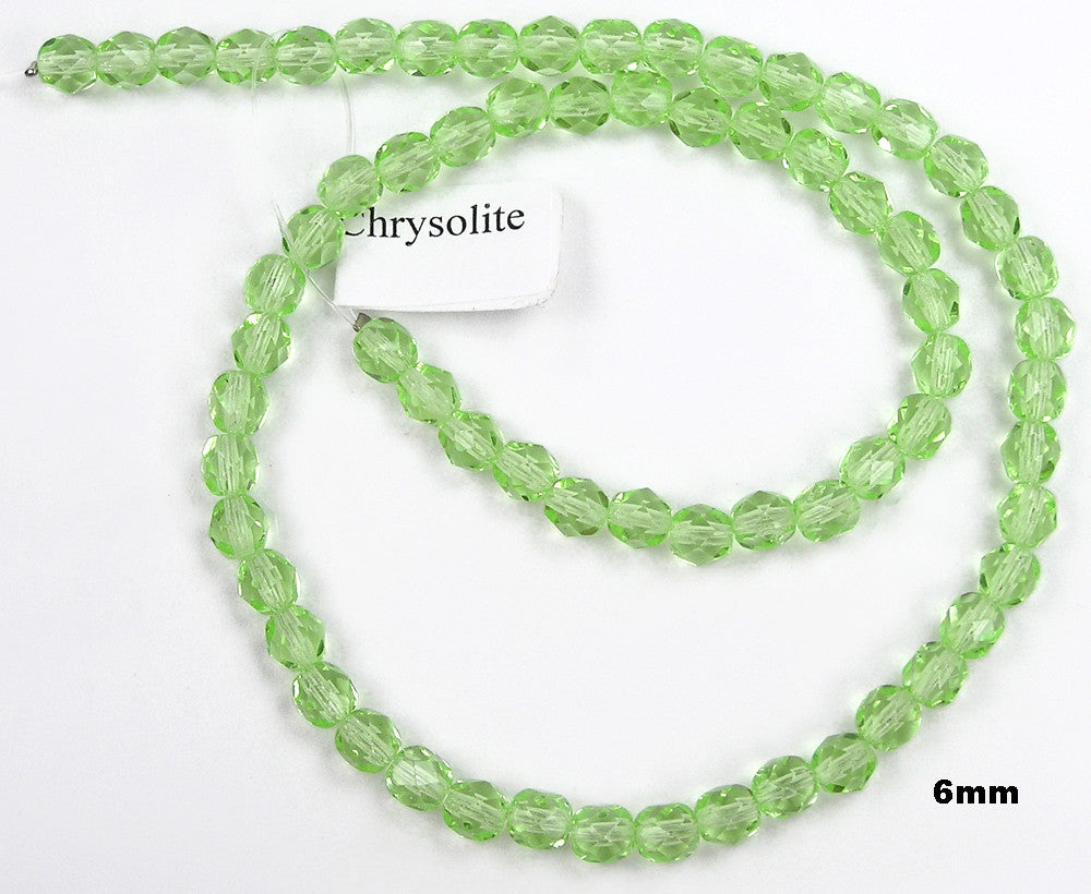 Chrysolite, Czech Fire Polished Round Faceted Glass Beads, 16 inch strand