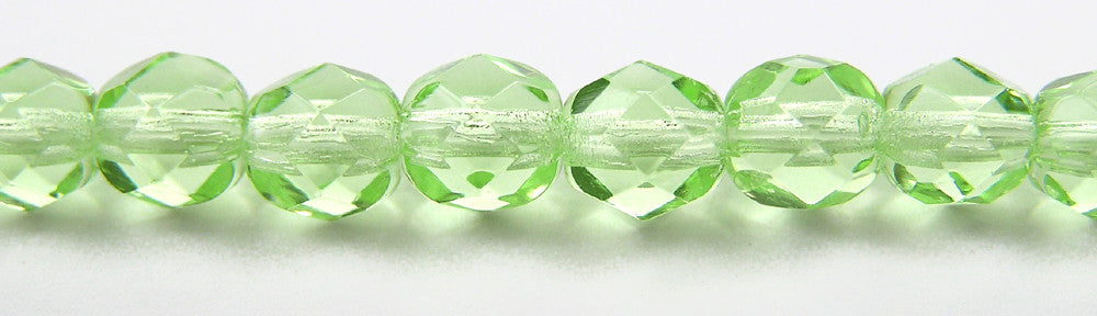 Chrysolite, Czech Fire Polished Round Faceted Glass Beads, 16 inch strand