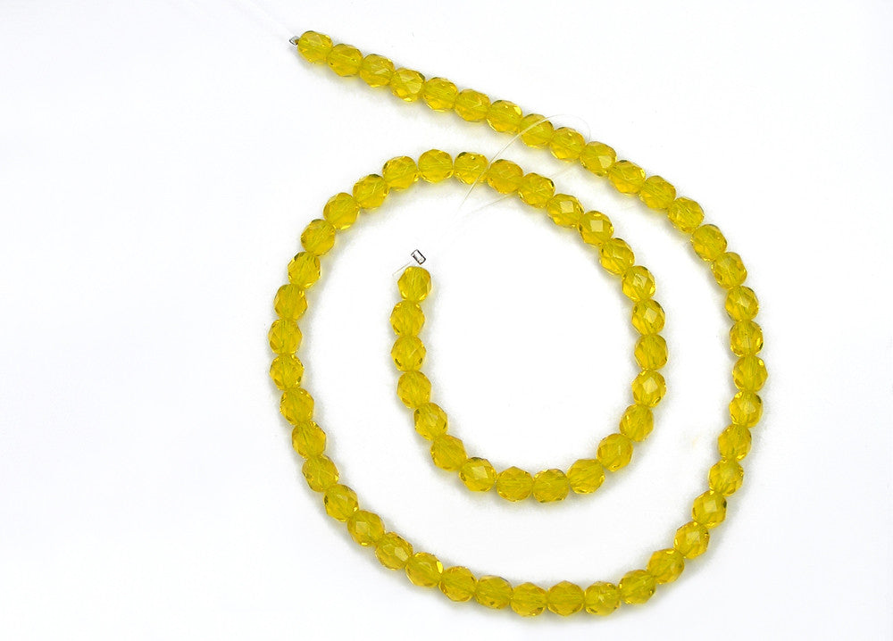 Citrine Czech Fire Polished Round Faceted Glass Beads 16 inch strand Rich Yellow 3mm 4mm 6mm 8mm 10mm