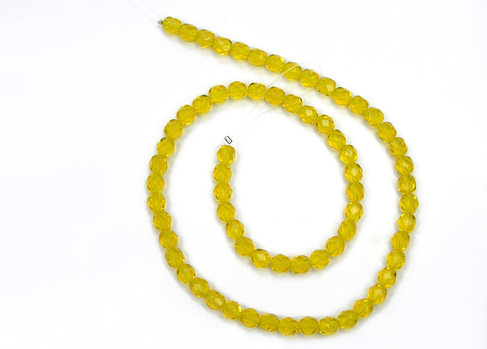 Citrine, Czech Fire Polished Round Faceted Glass Beads, 16 inch strand