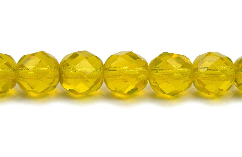 Citrine Czech Fire Polished Round Faceted Glass Beads 16 inch strand Rich Yellow 3mm 4mm 6mm 8mm 10mm