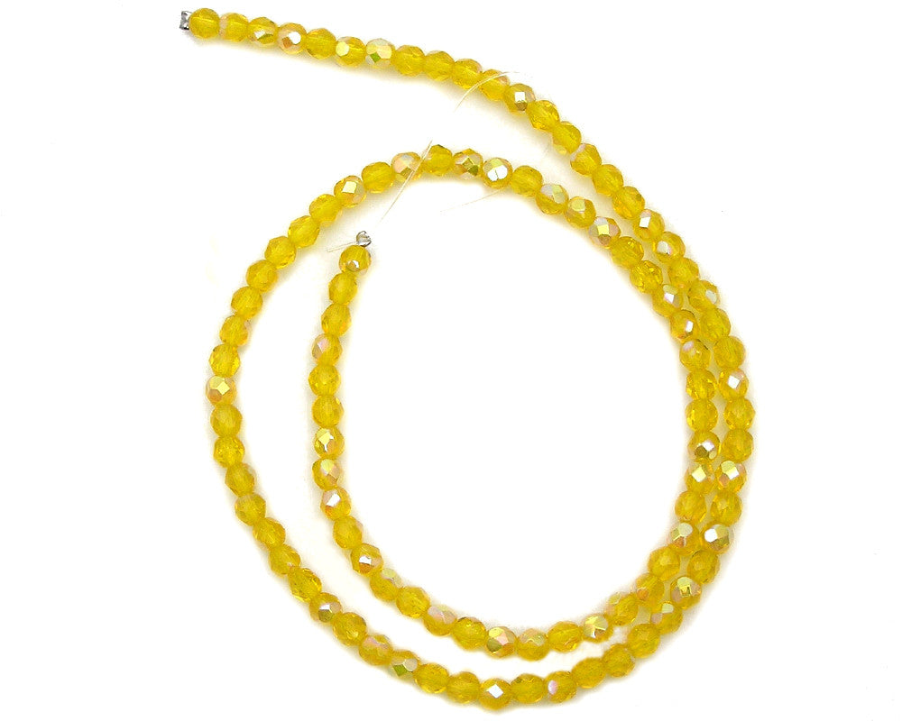 Citrine AB coated, Czech Fire Polished Round Faceted Glass Beads, 16 inch strand