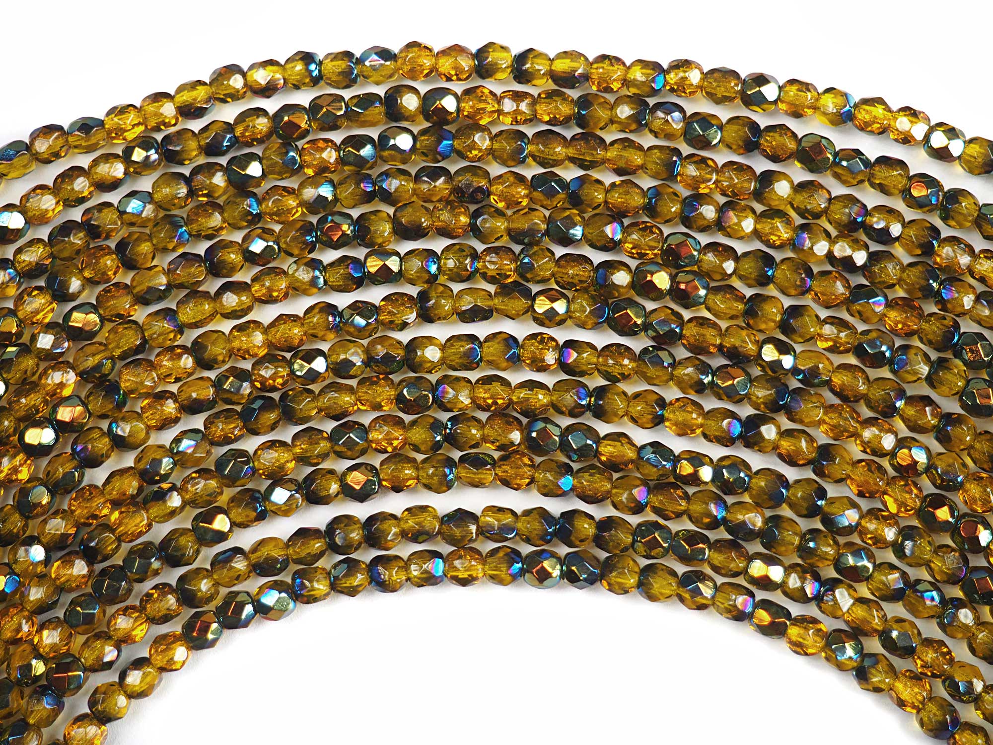 Citrine Santander Heavy coated, Czech Fire Polished Round Faceted Glass Beads, 16 inch strand