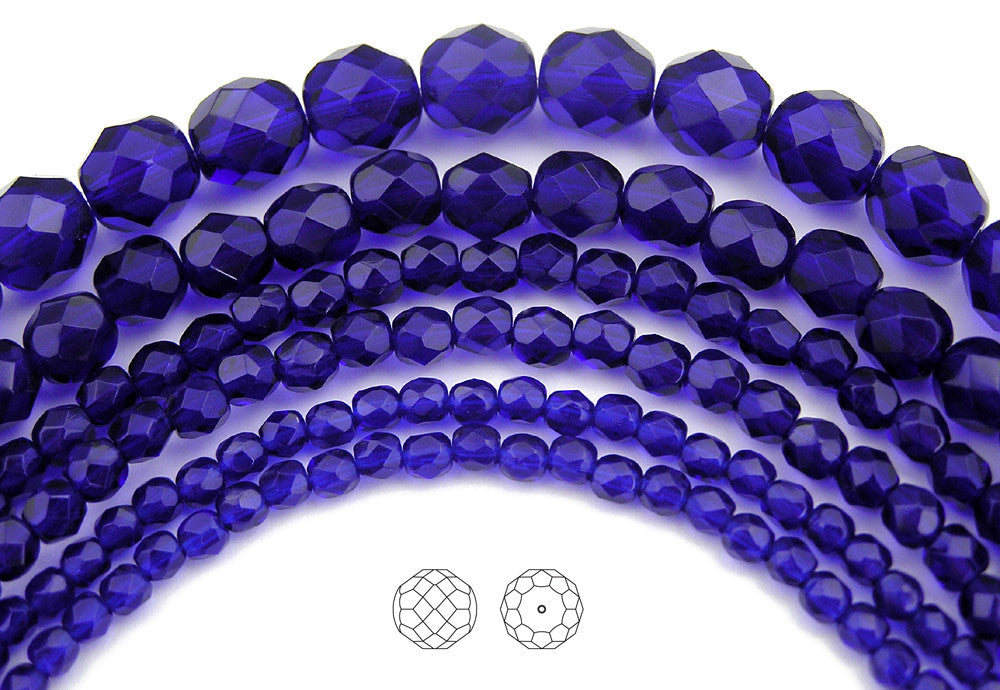 Lot (50) Czech vintage cobalt blue English cut faceted glass beads 5mm