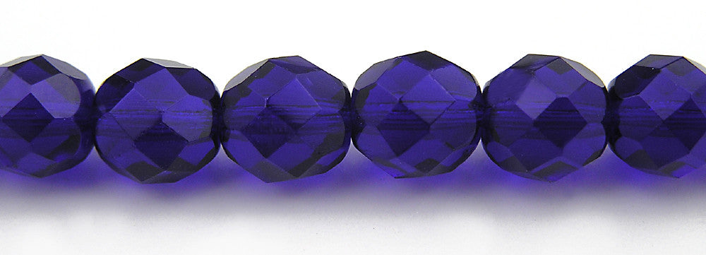 Cobalt Blue, Czech Fire Polished Round Faceted Glass Beads, 16 inch strand