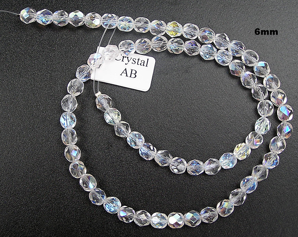 Crystal AB Czech Fire Polished Round Faceted Glass Beads 16 inch strand or loose clear with Aurora Boreale