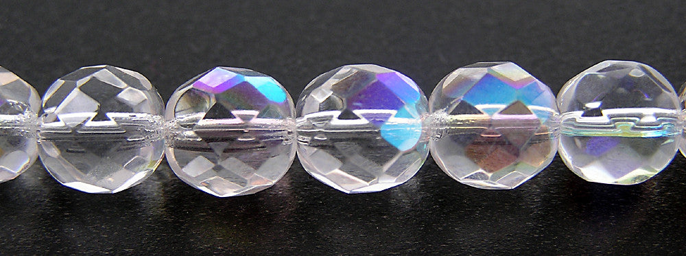Crystal AB Czech Fire Polished Round Faceted Glass Beads 16 inch strand or loose clear with Aurora Boreale