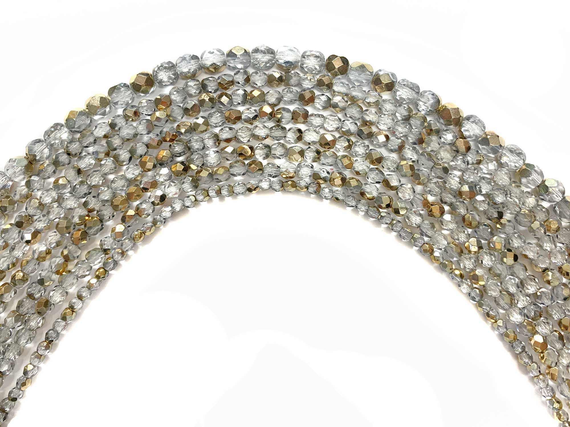 Crystal Aureate coated (Half Aurum), Czech Fire Polished Round Faceted Glass Beads, 16 inch strand