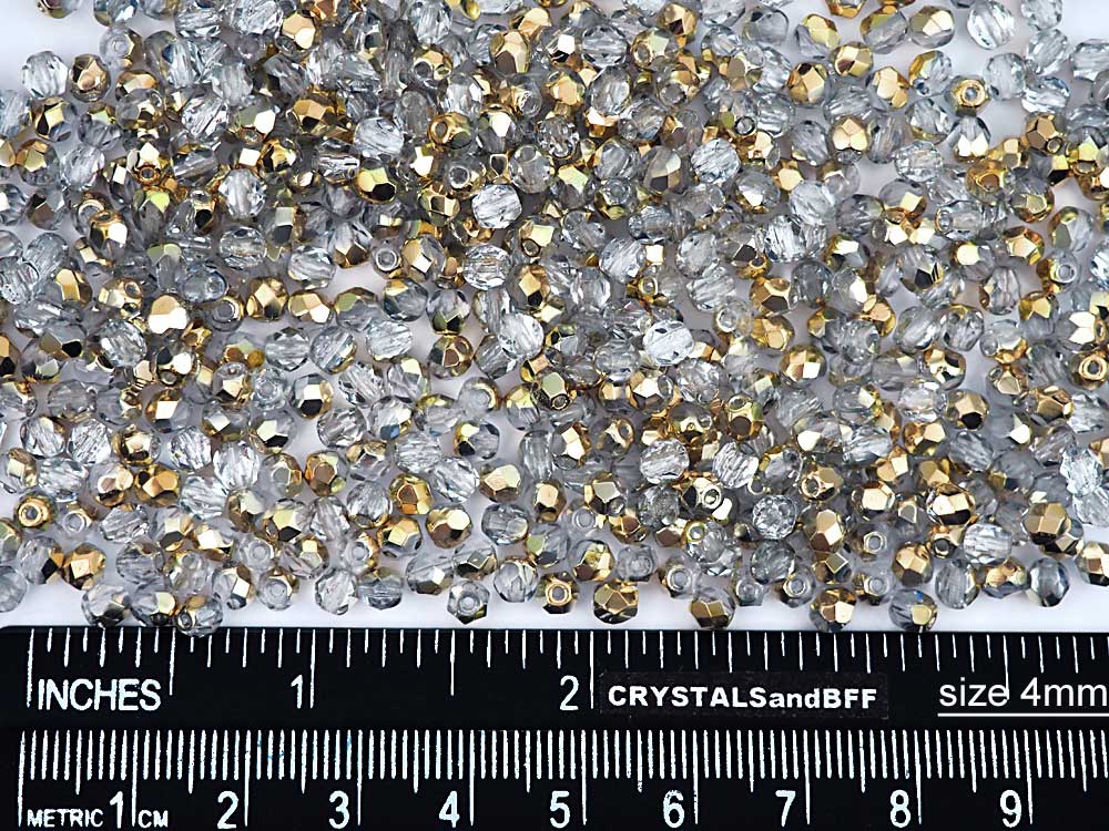 Crystal Aureate coated (Half Aurum), Czech Fire Polished Round Faceted Glass Beads, 16 inch strand