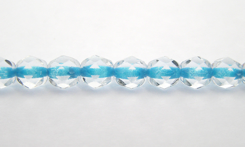 Crystal Blue Turquoise Lined, loose Czech Fire Polished Round Faceted Glass Beads (clear crystal with blue color lining)