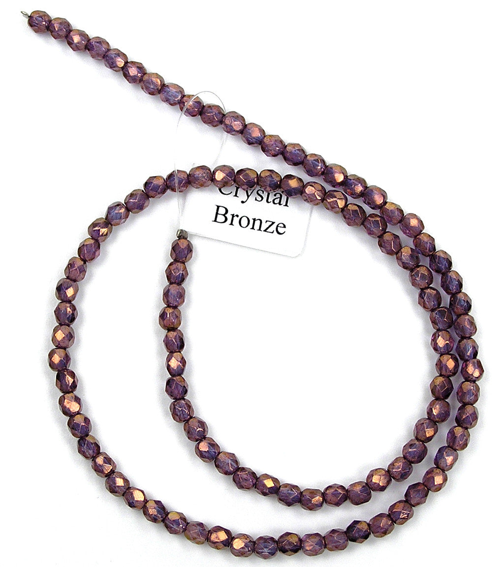 Crystal Bronze Luster (transparent), Czech Fire Polished Round Faceted Glass Beads, 16 inch strand
