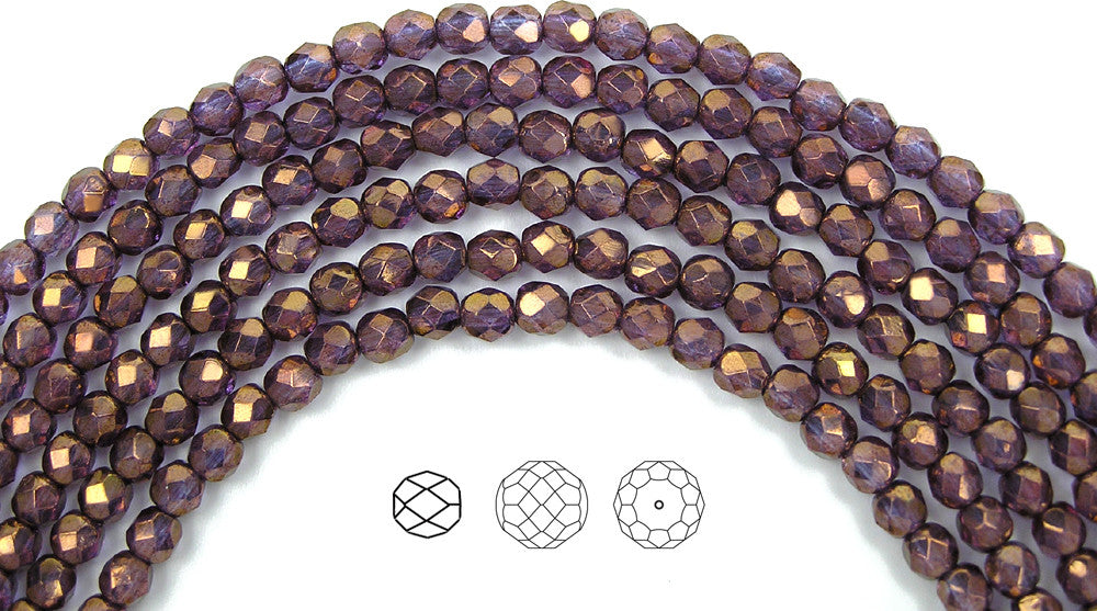 Czech Fire-Polish Bead 2mm Opaque Lilac Luster (50pc Strand) by Starman