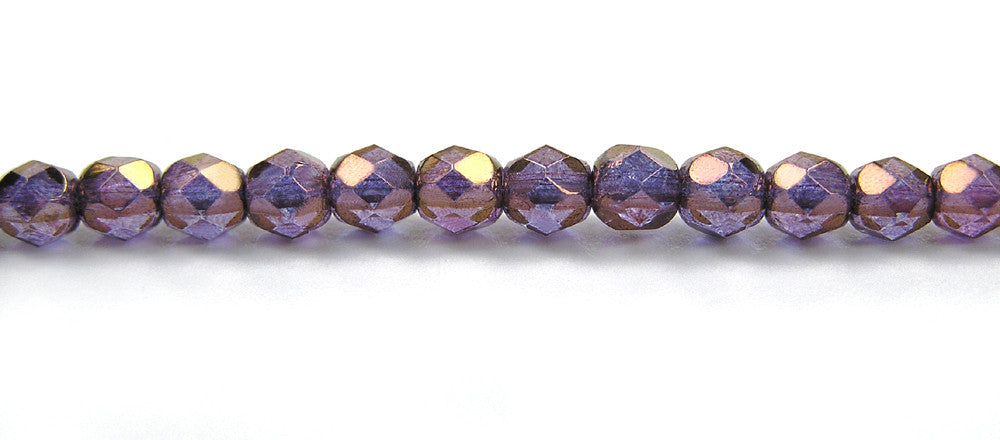 Crystal Bronze Luster (transparent), Czech Fire Polished Round Faceted Glass Beads, 16 inch strand