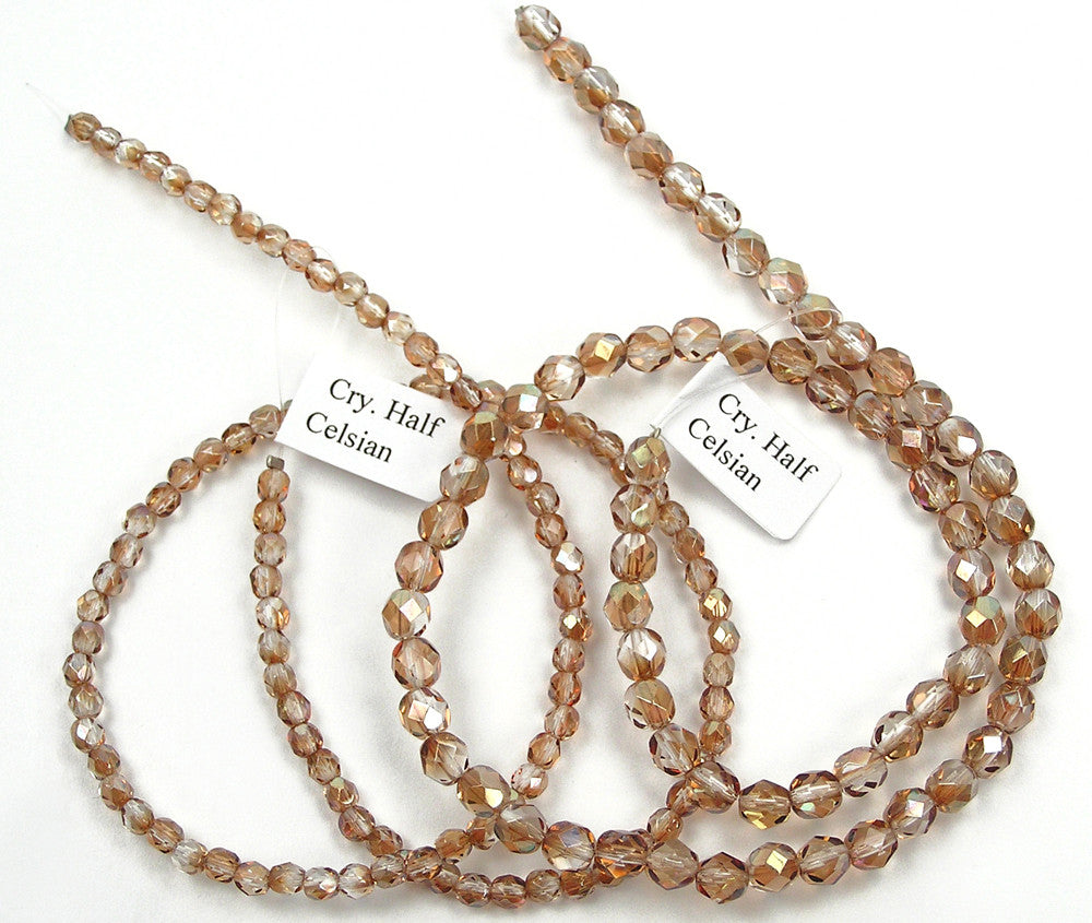 Crystal Celsian Half coated, Czech Fire Polished Round Faceted Glass Beads, 16 inch strand
