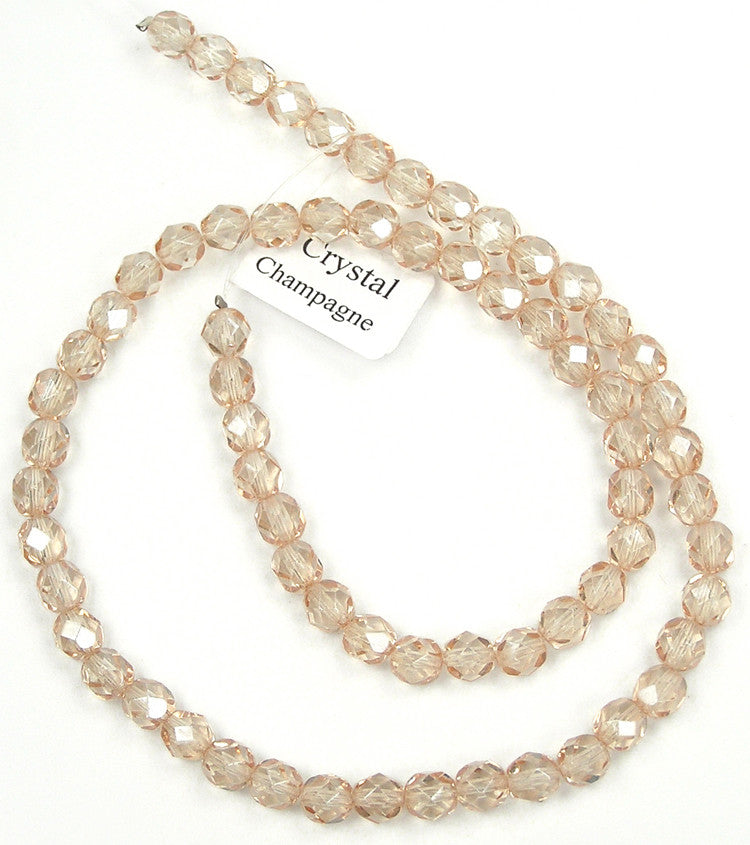 Crystal Champagne Traditional Czech Fire Polished Round Faceted Glass Beads