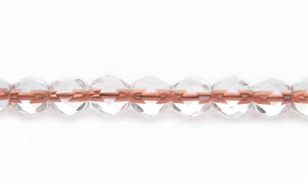 Crystal Copper Lined, loose Czech Fire Polished Round Faceted Glass Beads (clear crystal with metallic copper color lining)