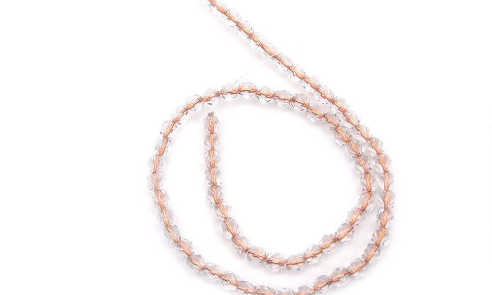 Crystal Copper Lined, loose Czech Fire Polished Round Faceted Glass Beads (clear crystal with metallic copper color lining)