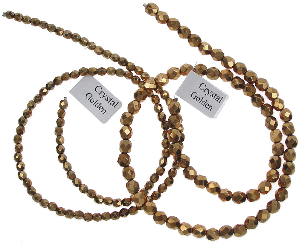 Crystal Golden (Copper), Czech Fire Polished Round Faceted Glass Beads, 16 inch strand