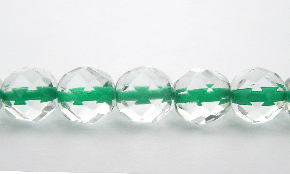 Crystal Green Lined, loose Czech Fire Polished Round Faceted Glass Beads (clear crystal with green color lining)