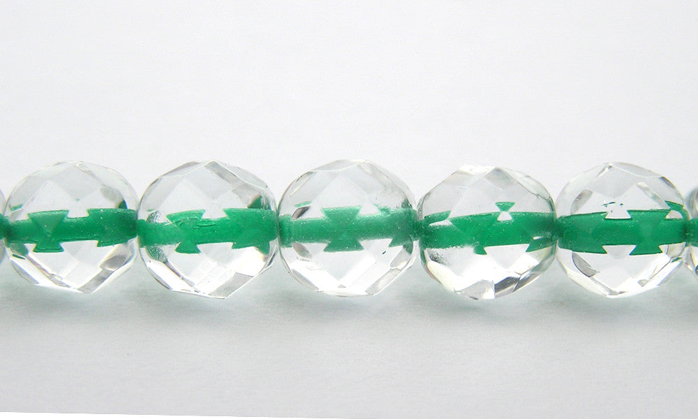 Crystal Green Lined, Czech Fire Polished Round Faceted Glass Beads, 16 inch strand
