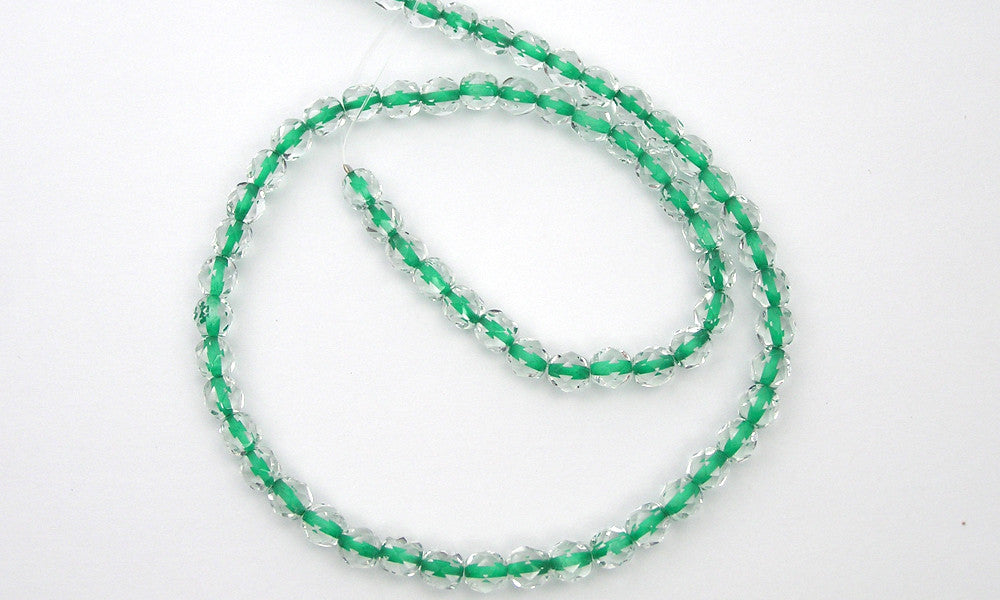Crystal Green Lined, Czech Fire Polished Round Faceted Glass Beads, 16 inch strand