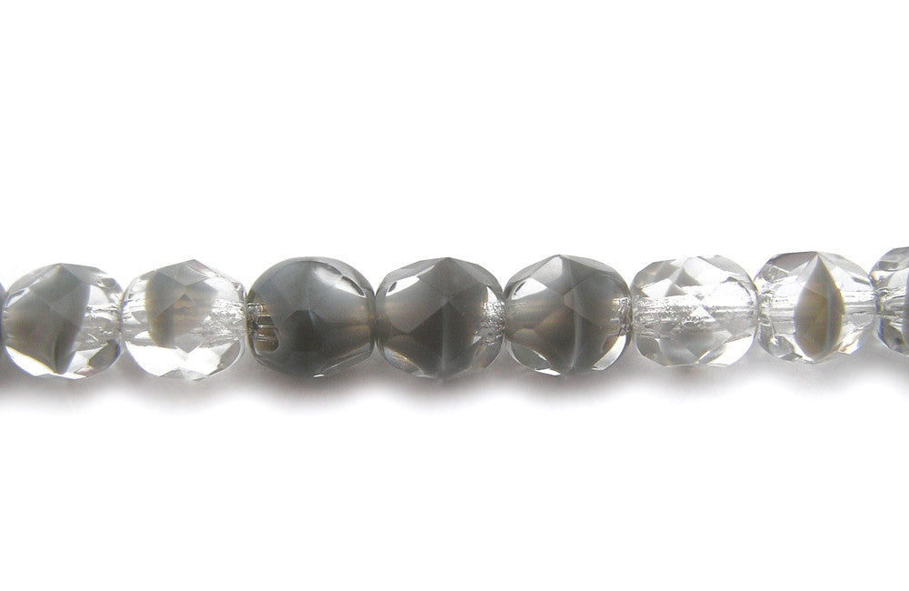 Crystal Grey Givre, 2-tone combination, Czech Fire Polished Round Faceted Glass Beads