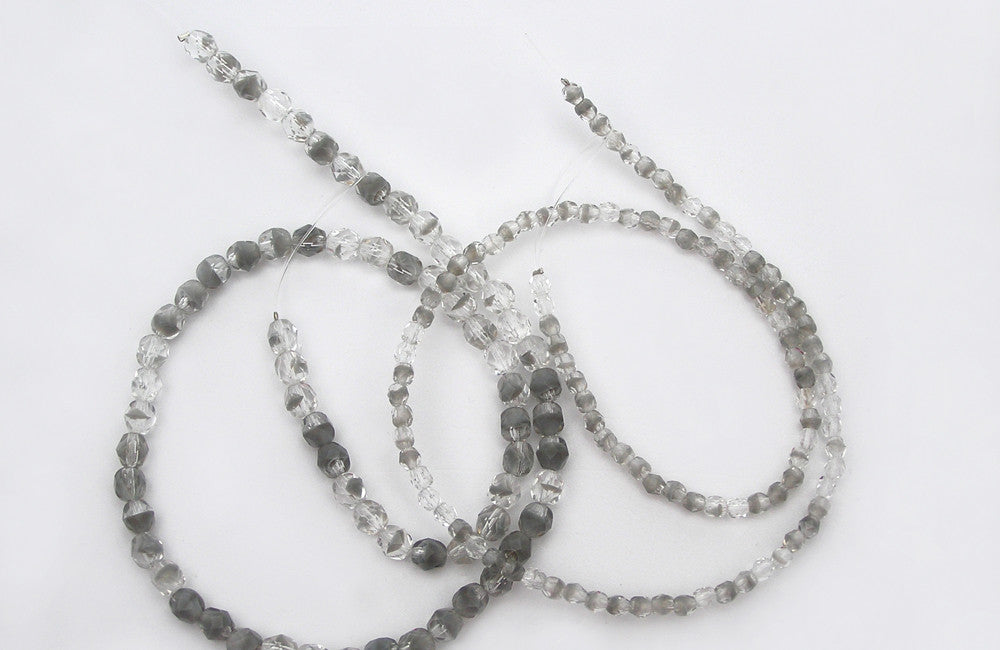 Crystal Grey Givre, 2-tone combination, Czech Fire Polished Round Faceted Glass Beads