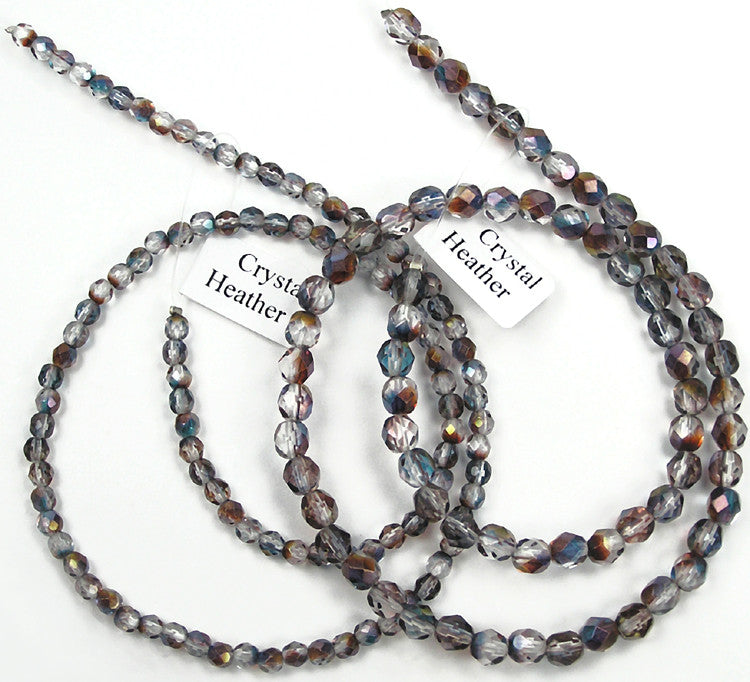Crystal Heather Luster, Czech Fire Polished Round Faceted Glass Beads, 16 inch strand