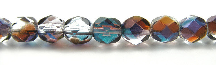 Crystal Heather Luster, Czech Fire Polished Round Faceted Glass Beads, 16 inch strand
