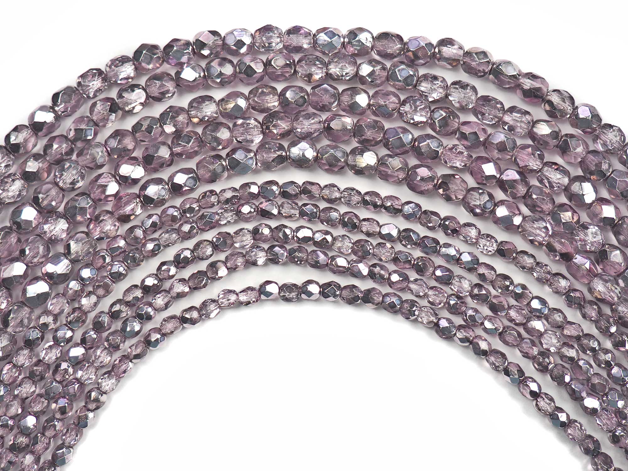 Crystal Labrador Lavender Amy coated, Czech Fire Polished Round Faceted Glass Beads, 16" strand